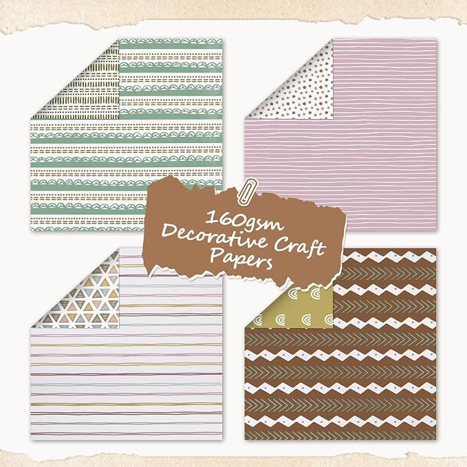 24 Sheets Scrapbook Paper, 12x12in Double-Sided Bohemian Patterned Craft Paper - Image 3