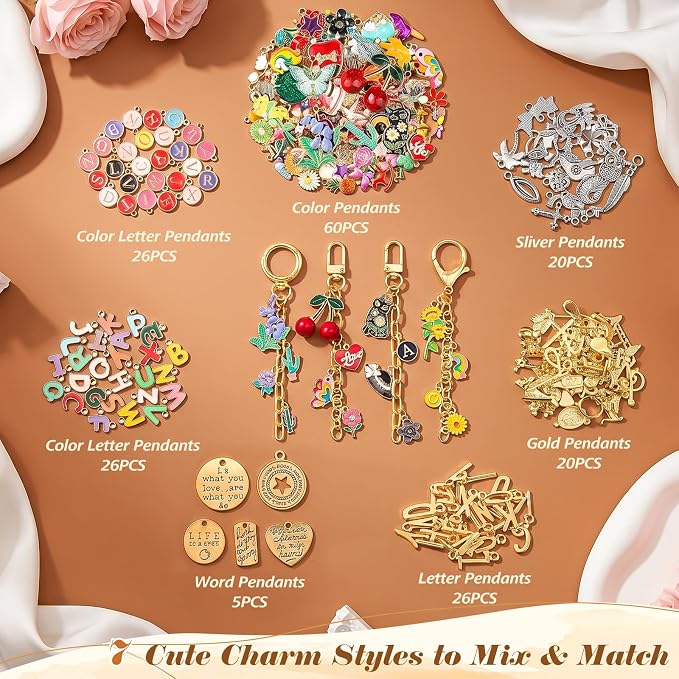 Ecoofor 613 PCS Charms Lip Gloss Keychain Making Kit, Bag Charm Kit - Image 2