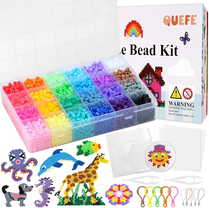 QUEFE 5200pcs Fuse Beads Kit for Boys and Girls, 24 Colors 5mm Melting Beads by QUEFE