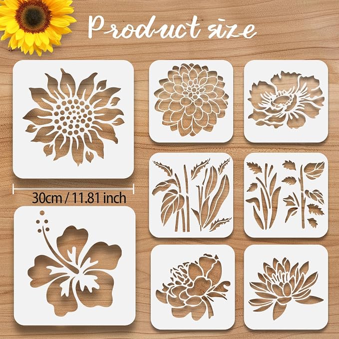 8 Pcs Large Flower Stencils for Painting, 11.81 X 11.81 Inch Flower Stencils - Image 7
