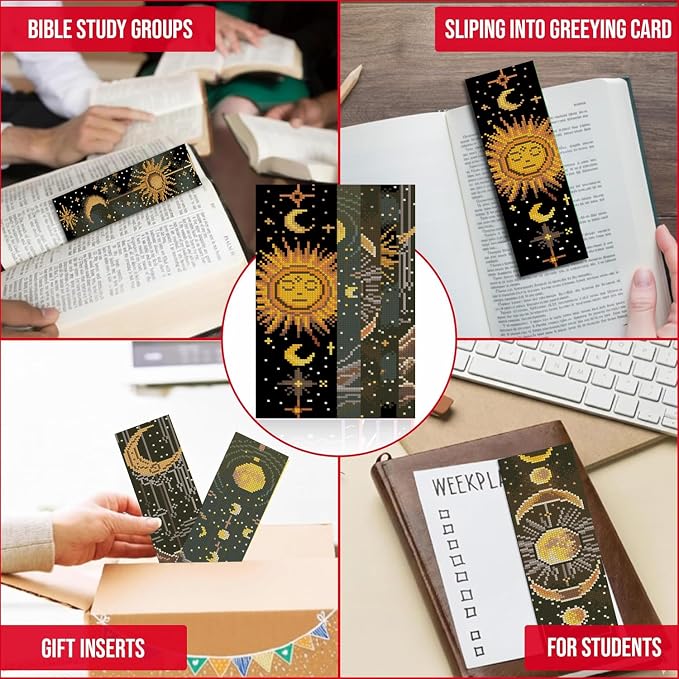 VIGEGU 5 Pcs Sun Moon Landscape Cross Stitch Bookmark Kit - Image 3