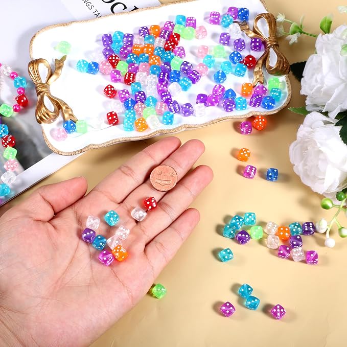 200Pcs Acrylic Dice Beads, 8mm/0.3in Colorful Clear Dice Beads - Image 5