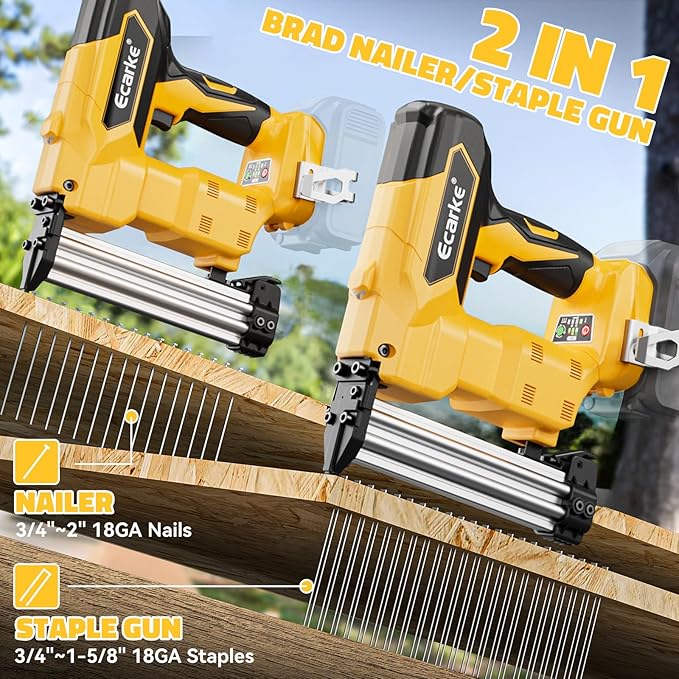 Ecarke Cordless Power Brad Nailers Compatible with Dewalt 20V Battery, 18GA 2/5" to 1-1/4 Inch, 2 in 1 Brad Nail Gun, Battery Powered Nailers,Brushless Electric Nailer Gun, 2 Mode for Home Improvement