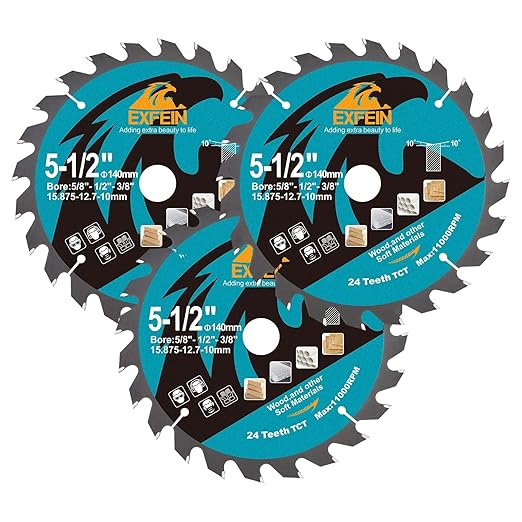 5-1/2 Inch Miter/Table Saw Blades 3pcs,24 Teeth ATB TCT Fine Finish Wood Cutting Circular Saw Blade with 5/8 Inch Arbor