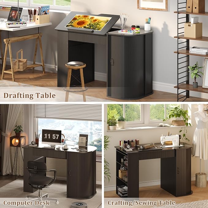 Drafting Table with Storage Cabinet & Drawers, Adjustable Drawing Table with - Image 7