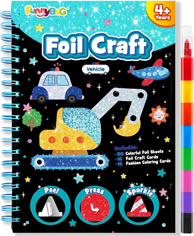 FUNNYB&G Foil Art Craft Kit for Boys 4-10 Years Old: Mess-Free & No-Glue by FUNNYBG