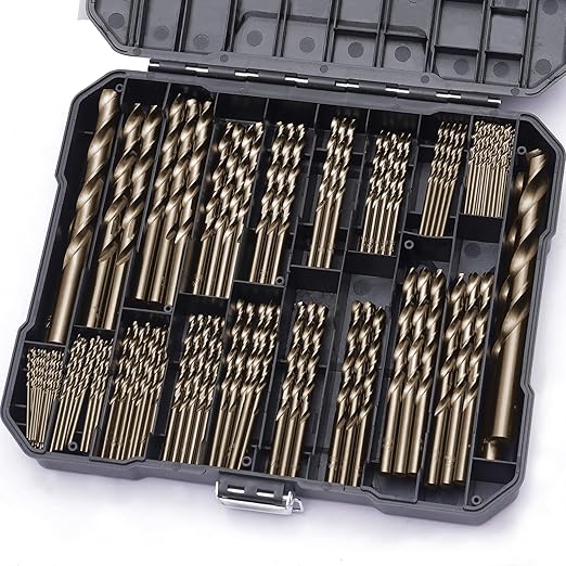 Cobalt Drill Bit Set for Hardened Metal and Stainless Steel, 122Pcs M35 High Speed Steel Twist Jobber Metal Drill Bits 1/16"-1/2", with Plastic Index Storage Case