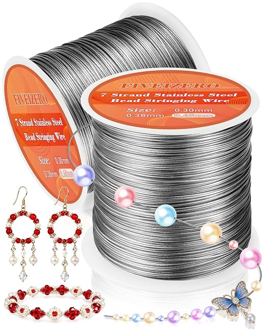 FIVEIZERO 656FT 0.45mm 7 Strand Stainless Steel Beading Wire, 2 Rolls Nylon by FIVEIZERO