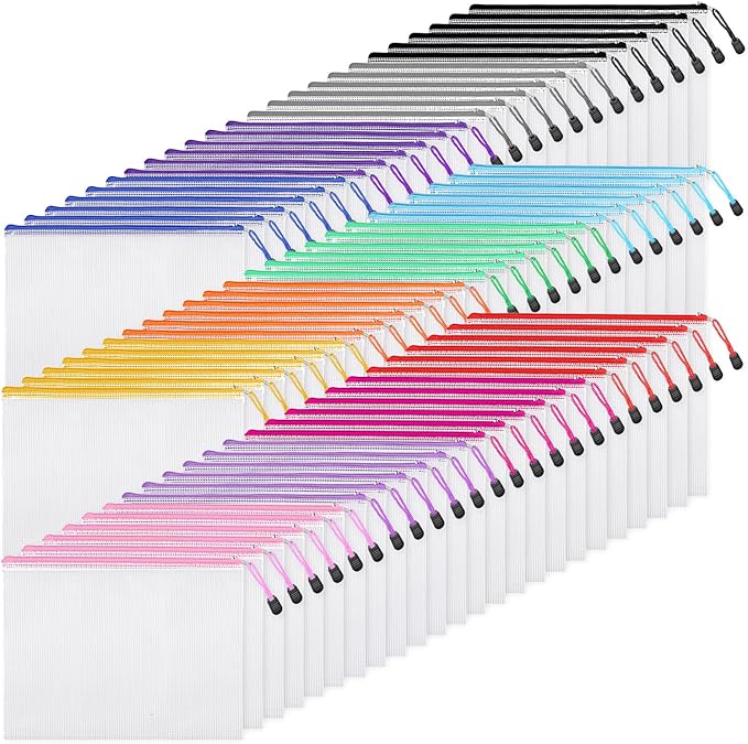 EOOUT 72pcs Mesh Zipper Pouch, A4 Size, 12 Colors Zipper Bags by EOOUT