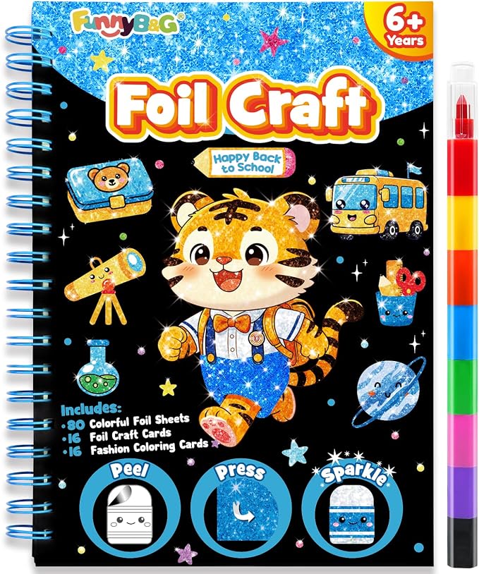FUNNYB&G Foil Art Craft Kit for Boys 4-10 Years Old: Mess-Free & No-Glue by FUNNYBG