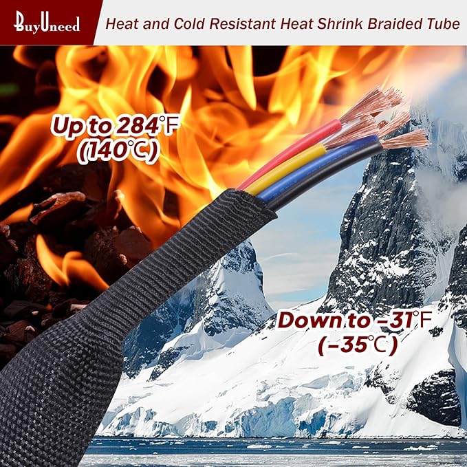 2 in 1 Heat Shrink Braided Sleeving 3/8 inch Cloth Wiring Harness Loom Abrasion Resistant Sleeve for Protection Cable/Sheath (10mm ID-29ft)
