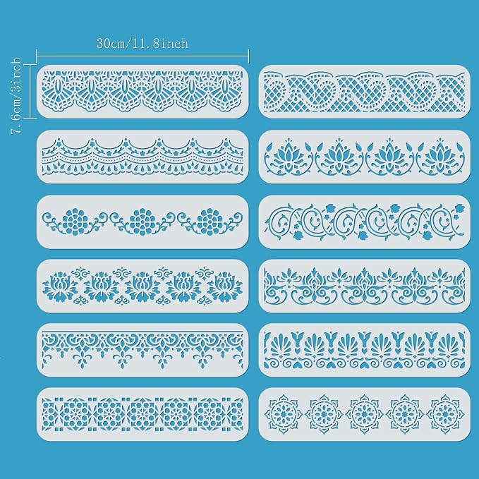 ORIGACH 12 Pcs Flower Border Stencil, Ornate Mandala Border PET Stencil Template - Image 2