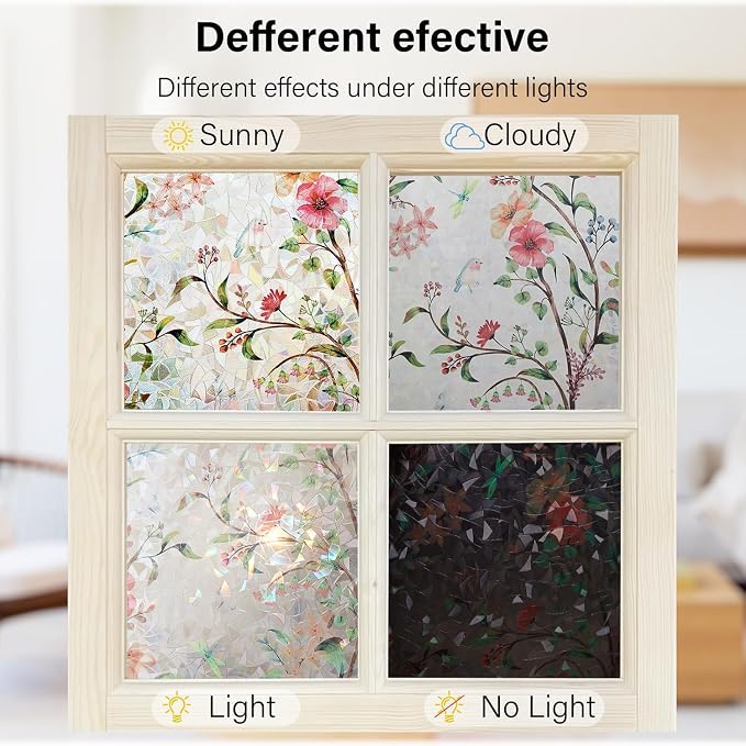 Ranzdn Window Privacy Film, Stained Glass, Static Cling, 35.4" x 157.4" | No - Image 7