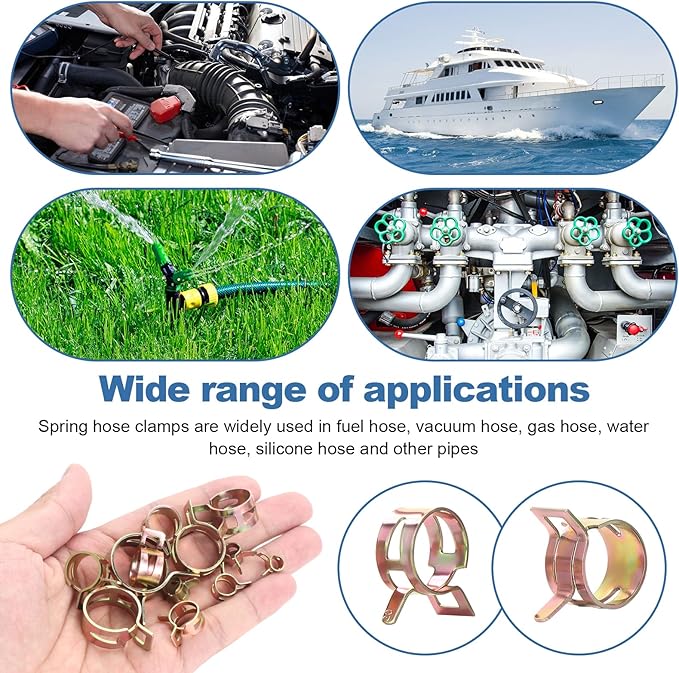 OCR 100 Pack 6-22mm 10Size Fuel line Spring Clamp Silicone Vacuum Hose Pipe Clamp Steel Wire Tube Pipe Clip With a Hose Clamp Pliers