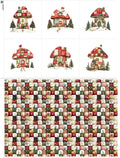 Christmas Patchwork Mushroom House Fabric Panel – Single Continuous Cotton by FabricsTown