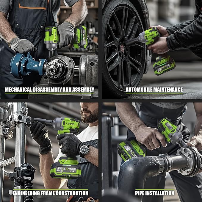 L FINE Cordless Impact Wrench 1/2 inch, 600N.m (405Ft-lbs) Power Impact Drill Kit Tools, 3200RPM High Torque Brushless Motor Impact Driver, 2 x 4.0Ah Battery, 5 Sockets, Charger, Electric Impact Gun