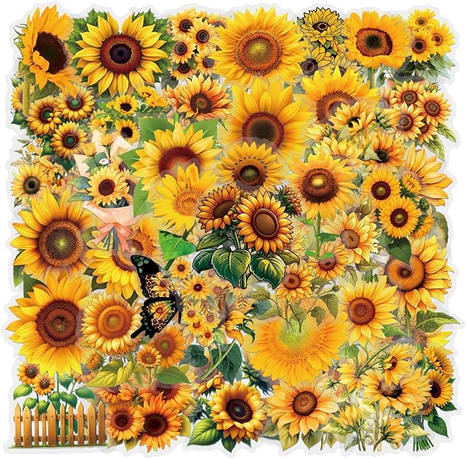 60Pcs Sunflower Stickers, Transparent Sunflower PET Sticker | Colorful - Image 9
