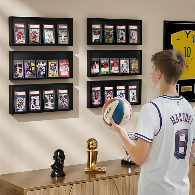 Emfogo Card Display Case, Trading Card Display Frame Wall Mount, Wooden - Image 2