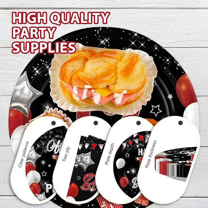 96Pcs Red and Black Party Decorations Happy 12th Birthday Plates and Napkins 12 - Image 6