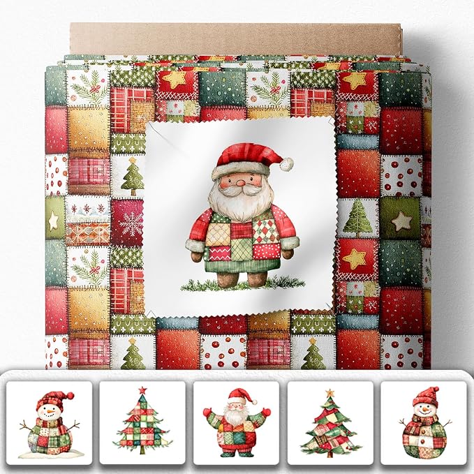 Christmas Patchwork Cotton Fabric Panel – 6 Designs + Bonus Patchwork Sheet - Image 2