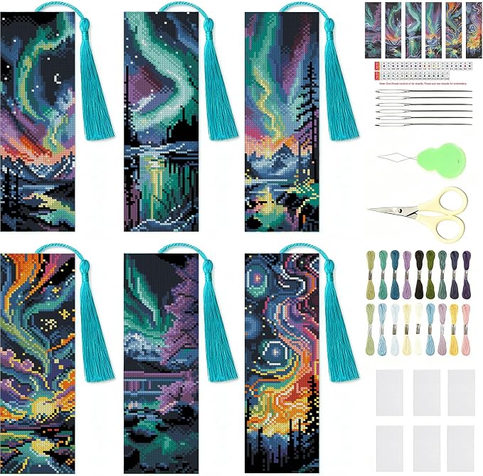 NEGEKFKX 6 Pcs Starry Sky Cross Stitch Bookmark Kit by NEGEKFKX
