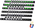 6-Piece Magnetic Socket Organizer, Heavy Duty Aluminum Socket Rails Organizer, 360° Swivel Clips Socket Holder Kit for Tool Box, 1/2, 3/8, 1/4-Inch Socket Holder x 80 Clips (Black&Green)