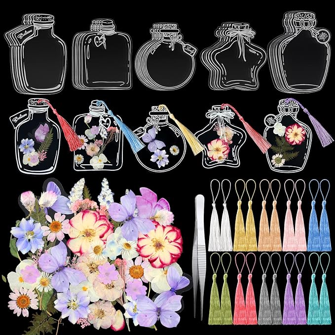 TaoBary 91 Pcs DIY Handmade Transparent Dried Flower Bookmark Set Include by TaoBary