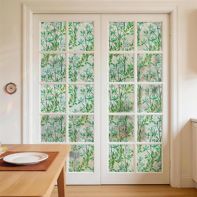 LUTE Stained Glass Window Privacy Film, Leaf Rainbow, 23.6" X 78.7" | No Glue - Image 2