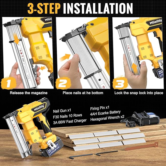 Cordless Brad Nailer Compatible with Dewalt 20V Battery, 18 Gauge 5/8 to 1-1/4 Inch Nail Gun with 1 x 3.0Ah Rechargeable Battery, Powered Electric Tool Set Brushless Motor 2 Modes
