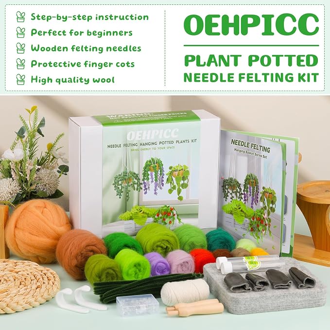 OEHPICC Needle Felting Kit, 5 Pack Hanging Plants Needle Felt Beginner Kit | - Image 3