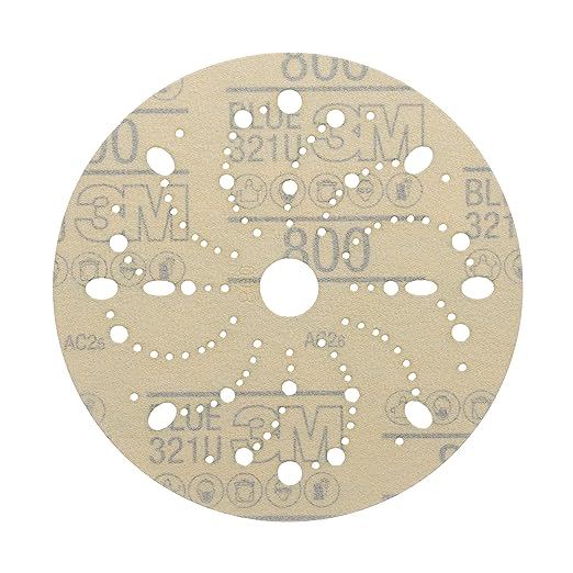 3M Hookit Blue Abrasive Discs 36184, Multi-Hole, 6 in, 800+ Grade, Pack of 50, Virtually Dust-Free, for Auto Sanding, Body Repair, Featheredging, Primer Sanding, Paint Preparation, E-Coat Sanding