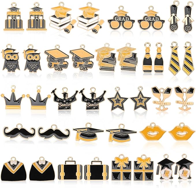 MARFOREVER 40Pcs/20 Pairs Graduation Charms, Graduation Cap Charms by MARFOREVER