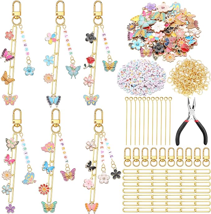 CraftyDream 558 Pcs Flower Keychain Making Kit DIY Butterfly Floral Bag Charm by CraftyDream