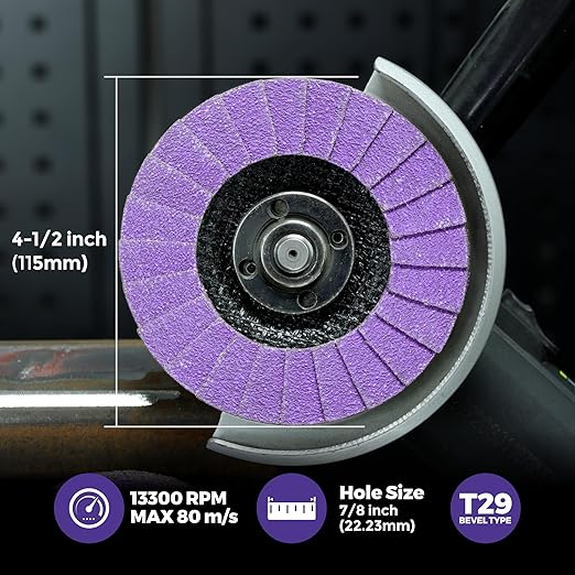 5-Pack 4.5" x 7/8" Ceramic Flap Disc, 40 Grit, Bevel Type #29, Premium Industrial Grade, High-Performance Angle Grinder Grinding Wheel for Edge Grinding - Purple