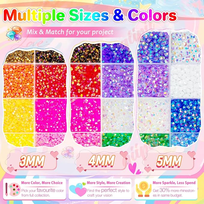 qiipii 3 Boxes 24 Color 3mm 4mm 5mm Jelly Resin Rhinestones Flatback Colorful - Image 3