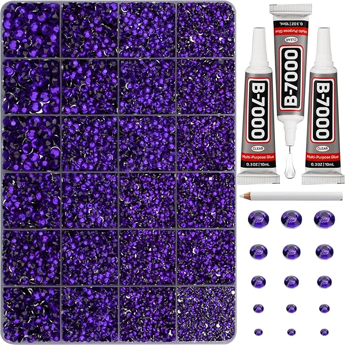 33000Pcs Purple Rhinestones for Bedazzling, Different Sizes 2, 6mm Flatback by Worthofbest
