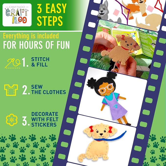 CRAFTILOO 8 Pre-Cut Dogs Stuffed Animal Fun Kids Sewing Kit - Image 4