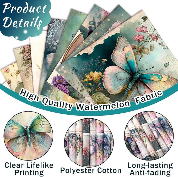 HunnmingRe 20 Pcs 10''x10'' Vintage Butterfly Quilting Fabric Square Spring - Image 5