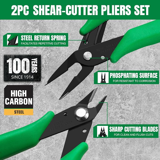 SK 2-Piece Precision Flush Cutters Pliers Set, 5-Inch Mini Wire Cutters & - Image 3