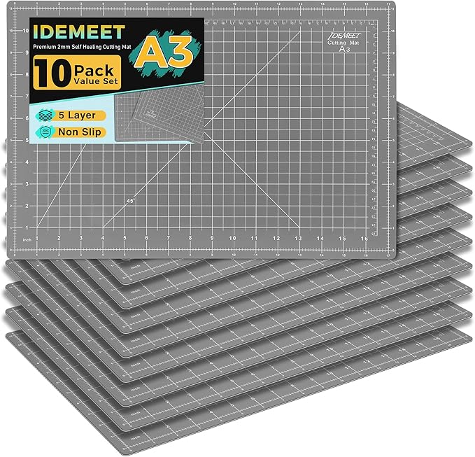 Premium 10 Pcs Self Healing Cutting Mat 18'' x 12'', A3 Non-slip Sewing Mat by IDEMEET