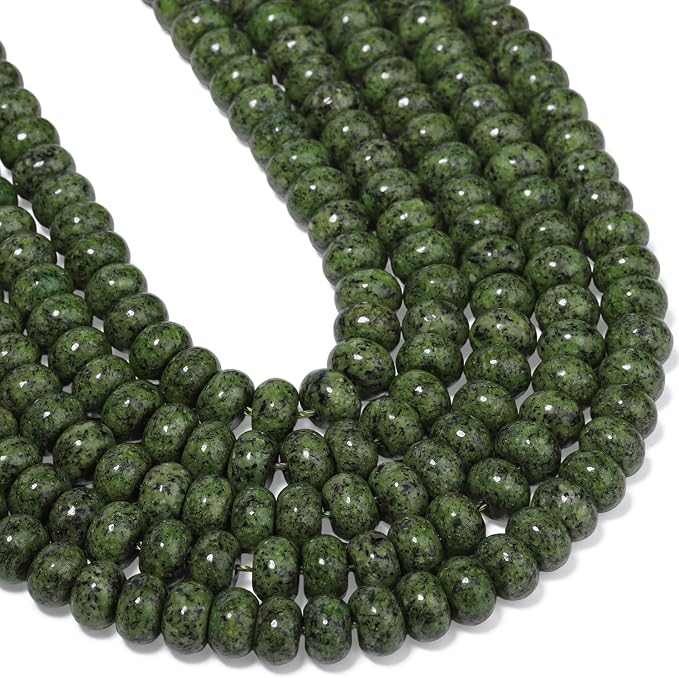 Songxi 5x8mm Natural Green Sesame Jasper Stone Rondelle Beads, Gemstone - Image 7