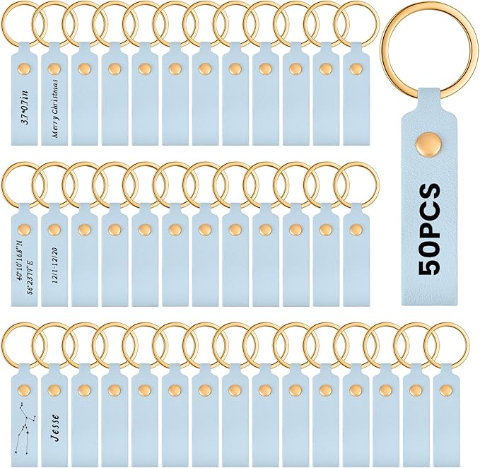 Wavyknot 50 Pcs PU Leather Keychain Blanks Bulk Laser Engraving Blanks Keychain by Wavyknot