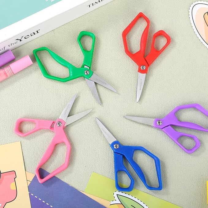25Pack 5" Small School Student Pointed-Tip Craft Kids Scissors, Stainless Steel Blades Comfort Grip 5 Inch Safety Scissors Bulk for Kids Children Toodler Cutting Paper Crafting