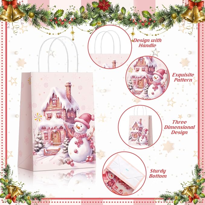 Kolldenn 48 Pcs Pink Christmas Party Favors Bags Christmas Goodie Gift Bags - Image 3