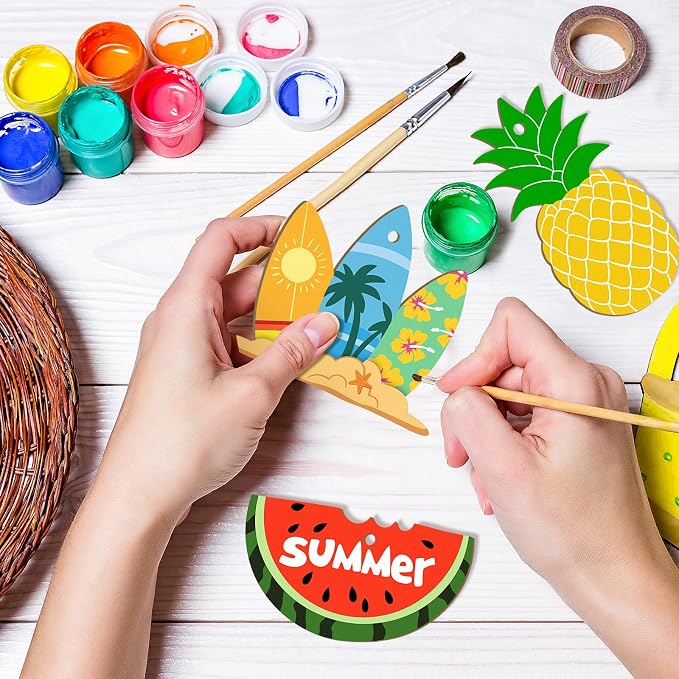 80PCS Wooden Summer Ornaments to Paint, 10 Styles DIY Blank Unfinished Wood - Image 3