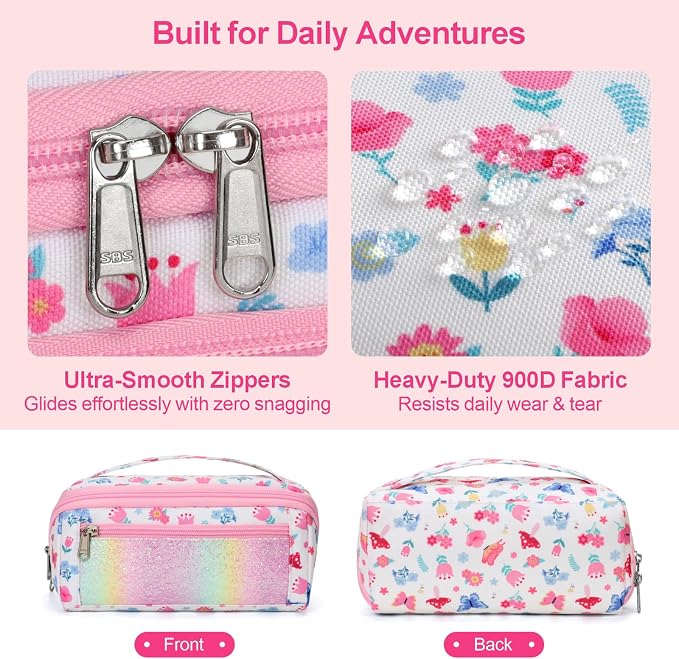 Pencil Case for Girls, Durable Kids Pencil Pouch for School, Wide Opening Soft - Image 6
