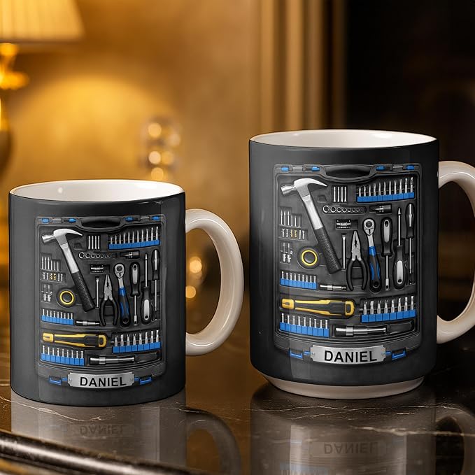 Personalized Tool Mug for Men, Custom Name Dad Coffee Mug, Handyman Tools - Image 4
