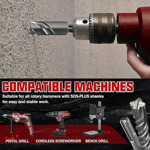 CSOOM SDS Plus Rotary Hammer Drill Bit 1-1/8"x12.2", Professional Concrete Drill Bit for Concrete, Brick, Stone and Cement Walls