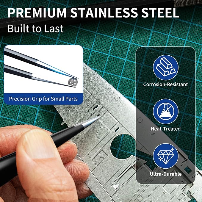 XOOL 9 PCS ESD Precision Tweezers Set, Anti-Static Stainless Steel Tweezers Kit - Image 5