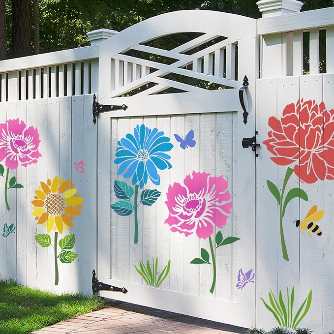 12 PCS Large Flower Painting Stencils, Reusable Sunflower Stencils by Yazhiji